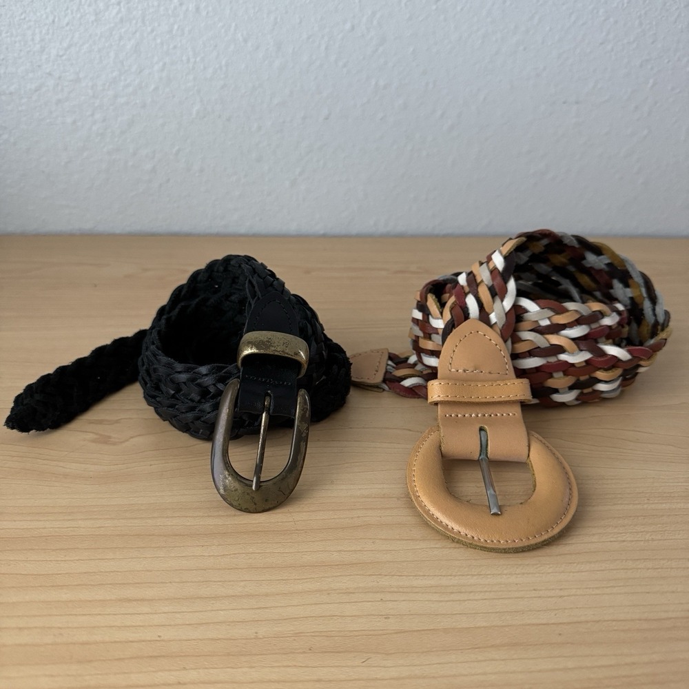 Vintage Lot Multicolor Black Braided Woven Leather Belt Capezio Argentina Sz M/L
